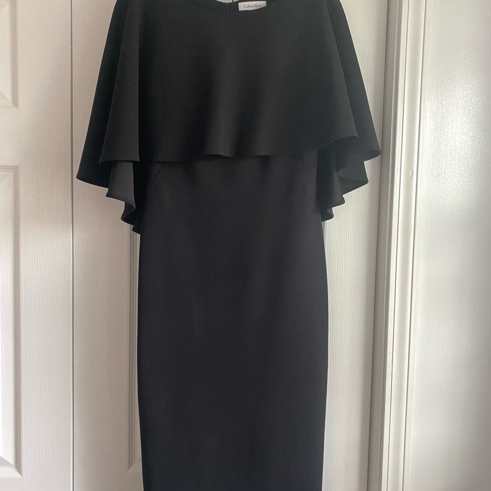 Calvin Klein Black Cape-Overlay Sheath Dress